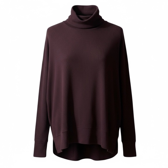 Bobi Ficus Ribbed Sweater Top Size Large Pullover Turtleneck Brandy Red Slit Hem - Picture 1 of 8